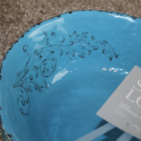 Soho Loft Blue Rustic Farmhouse Set of 4 Melamine 7.5" Cereal Bowls Brown NWT - Picture 2 of 5